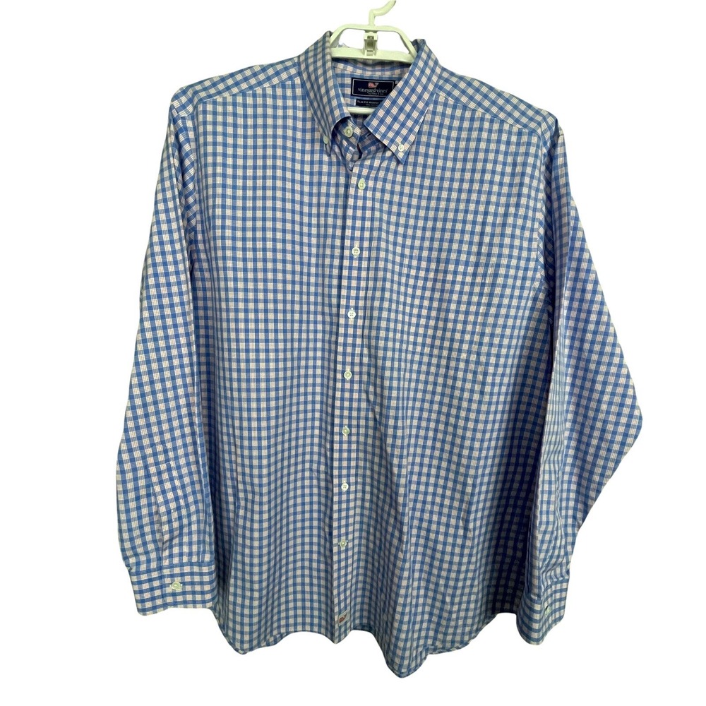 Vineyard Vines Slim Fit Murray Shirt Blue‎ Pink White Plaid Long Sleeve Size XXL